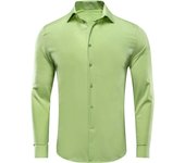 Hi-Tie Plain Solid Silk Men's Shirts Long Sleeve Lapel Dress Suit Shirt Blouse Wedding Business Blue Mint Pink Purple Green Gray