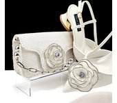 QSGFC Shiny Gold Color Shoes and Bag Elegant Handbags and Medium Heel Shoes Beautiful Handmade Flowers For Wedding Party