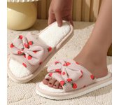 Zapatillas de algodón con forma de corazón para mujer, pantuflas femeninas de estilo coreano ins para uso doméstico en interiores, antideslizantes, con bonito lazo, peludas, para primavera y otoño