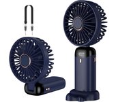 Ventilador de mano, mini ventilador portátil recargable por USB, ventilador de bolsillo pequeño de 5 velocidades con base, ventilador de escritorio plegable con batería de 4200 mAh para oficina, exterior, azul