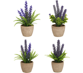 Poenia Arte Floral - Bonsai Lavanda Artificial En Maceta 17cm Pack de 4 - Ref 631008-4 - Decoración Duradera - Fácil de Mantener - Mini Plantas Verdes para Hogar, Oficina, Cocina, Ventana - Decoración Interior Mesa Baño Escritorio
