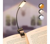 Lámpara de lectura con clip de 9 LED, 3 modos de protección ocular, lámpara de lectura flexible (luz blanca cálida y fría), atenuación continua, recargable,