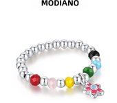 MODIAN 925 Sterling Silver Rainbow Dopamine Beads Adjustable Finger Ring Sweet Stackable Fine Jewelry For Women Girls Gifts
