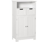 kleankin Armario de Baño con 2 Puertas Estante Ajustable 2 Cajones y Compartimento Abierto Mueble Auxiliar de Almacenaje para Salón Cocina 60x30x108,8 cm Blanco