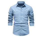 Camisa vaquera sin hierro para hombre, camisa informal de manga larga de color sólido sin hierro, nuevo estilo a la moda, 2024