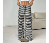 Women's Fashion Casual Striped Elastic Waistband Drawstring Straight Leg Pants Classic Soft Daily Versatile Comfy Trousers