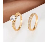 2 PCs Luxury Zircon Eternity Band Rings Set For Women Round Gold Color Ring Girls Party Wedding Engagement Jewelry Gift