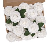 Flores artificiales rosas, 25 piezas de rosas de espuma de tacto real, flores de bricolaje para bodas, ramos de novia, centros de mesa, decoraciones para el hogar, color blanco