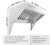 SucceBuy Commercial Exhaust Hood, for Food Truck. Stainless Steel. Rust resistant. Ideal for kitchen/restaurant