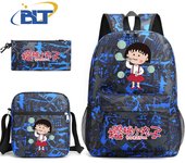 Chibi Maruko-chan printed student school bag set Children's shoulder bag backpack pencil case three-piece set