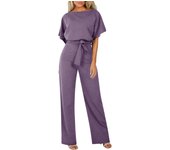 Mameluco women's wide leg cut, Palazzo pants, short sleeved hooded jumpsuit