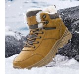 Botas De Hombre Para Caminar Al Aire Libre Antideslizantes Invierno Botines De Nieve Impermeables Con Veludo Grueso Cordones De Cierre Estilo Étnico Tacón Bajo Forma Redonda