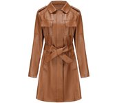 Mid-length leather coat with belt spring and autumn long-sleeved leather trench coat fashionable coat woman