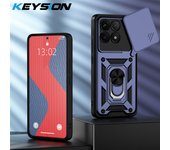 KEYSION Shockproof Armor Case for Xiaomi POCO F6 Pro Slide Camera Lens Protection Ring Stand Phone Back Cover for Xiaomi POCO F6