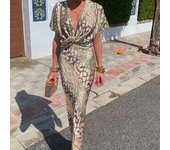 Vestido de verano de manga corta para mujer, vestidos informales estampados con cuello en V para mujer