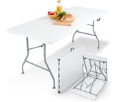Mesa de buffet plegable, 182 x 74 x 74 cm, resistente a la intemperie, mesa de jardín, terraza y balcón, mesa plegable para 8 personas, mesa de camping con asa, color antracita