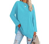 Mujer Casual Cuello Redondo Hombro Caído Camiseta Manga Larga Top Mujer