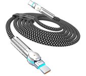 3m Cable de carga USB tipo C trenzado giratorio de 180° y 240 W para iPhone 16/16Pro/16Plus/16ProMax, Book Air y iPad (carga rápida)