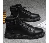 BOTAS masculinas grandes estilo británico ocio botas de cuero de alta impermeables, cordones y botas de trabajo de fondo plano 2025