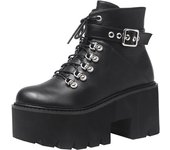 Gdgydh Chunky Heel Platform Boots Lace-up Black Gothic Boots Women Buckle Strap with Zip