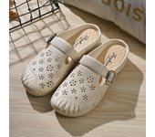 New Flat Non-Slip Middle-Aged Mom Closed-Toe Faux  Mid-Heel Clogs  Women's Slippers