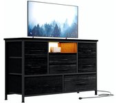 8 Dresser TV Stand with Power Outlet & LED for 55'' TV, Long Dresser for Bedroom with 8 Deep Drawers, Wide Console Table for Storage in Closet, Living Room, Entryway, Wood Top