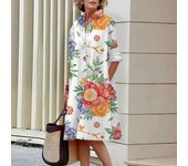 Elegant autumn shirt to fashionable loose long sleeved office women's green and red lapel dress