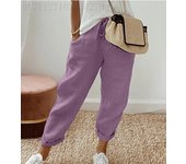 Pantalones Mujer Verano Pantalones de Lino Cómodos Palazzo Cintura Alta Pantalones Rectos Ligero Casuales Flojo Pantalones Pantalón Anchos con Bolsillos y Cordón