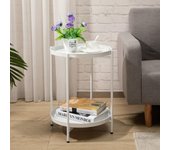 Mesa Auxiliar Redonda Mesa de Café & Té, Bandeja de Metal de 2 Niveles, Mesita de Noche Mesita de Sofá para Sala de Estar Dormitorio Balcón Patio, Negro
