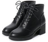 Botas altas de tacón bajo y grueso para mujer, con cordones, cómodas, modernas, con puntera redonda