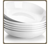 Series Regular, Tazón de Pasta de 9", Porcelana para Ensalada, Fuente Grande de Cerámica Blanca para Sopa y Frutas, Juego de 6