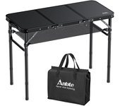 Mesa Plegable Camping, 90x40x26/51/70 CM,Mesa Portátil Multifuncional Alturas Ajustables Aluminio Impermeable para Jardín Exterior Camping y Picnic Playa Negro