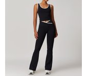 Women's Colorblock Contrast Binding Crop Tank Top & Flare Leg Pants, Casual U Neck Sleeveless Top & High Waist Bell Bottom Trousers for Yoga Gym Workout, Valentine's Day Gift, Ladies Sportswear for All SeasonsTracksuit