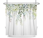 Green Plant Leaf Vines Flowers Shower Print Modern Nordic Minimalist Polyster Home Decor Bathroom Curtain with Hooks