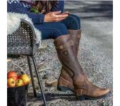 Botas De Cabeza Redonda Para Mujer, Botas Planas Largas