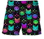 Pantalones cortos psicodélicos con estampado de setas para hombre, pantalones cortos de playa con cordón y diseño de gato de neón, pantalones cortos Harajuku de verano