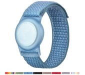AirTag Bracelet for Kids, Apple Air Tag Protective Cover with Nylon Wristband, Anti Lost GPS Trackers Case Cover Elastic Watch Band for Toddlers Girls Boys Elders (Blue)
