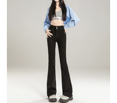 Women Flare Stretch Moustache Jeans Fashion Skinny Bell Bottom High Waist Gray Denim Pants Lady Classic Punk Long Trousers