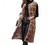 Women's coat O Neck Faux Fur Thick Crew Neck Coat