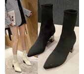 Women's Chunky High Heel Pointed Toe Tight Socks Casual Boots