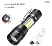 Potente linterna LED, linterna recargable por USB, luz de Camping portátil con zoom, 3 modos de iluminación para emergencias de senderismo al aire libre