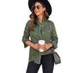 Women's autumn and winter collar denim jacket, medium length cardigan, top