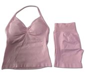 2Pcs Impact Set Women Backless Tank Tops High Waist Scrunch Seamless Shorts Gym Suit Fiess Clothes Activewear Workout Sets