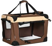 Transportín Mochila para Perros y Gatos Bolsa de Transporte para Mascotas Plegable con Cojín Suave y 2 Correas del Hombro para Coche Avión Viaje 60x41x41 cm Marrón
