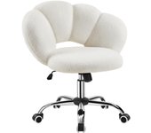 Escritorio Silla de Oficina Ergonómica sin Brazos Tapizada Blanca con Ruedas Giratorias Respaldo Diseño Nube en Tejido Bouclé Altura Ajustable