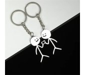 1Pair Funny Finger Heart Stickman Keychains Stainless Steel Doodle Keyring for Women Men Bag Car Keys Pendant Couple Gift
