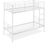 Blanco - 90 x 190 Litera metálica práctica y Resistente. Divisible en 2 Camas Individuales. Escalera incluida. Barandilla Completa.