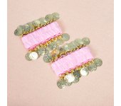 1 Pair Belly Dance Wrist Ankle Cuffs Bracelets Chiffon Gold Coin Belly Dance Costume Accessory Valentine's Day Gift Jewelry