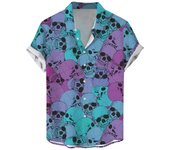 Men's skull retro shirt, fun candy 3D printed casual wear, men's lapel Hawaiian short sleeved shirt