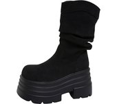 New 2024 Autumn Platform Mid-calf Boots 10CM High Heels Women Thick Sole Winter Leather Sock Shoes Chunky Motorcycle Boots Woman